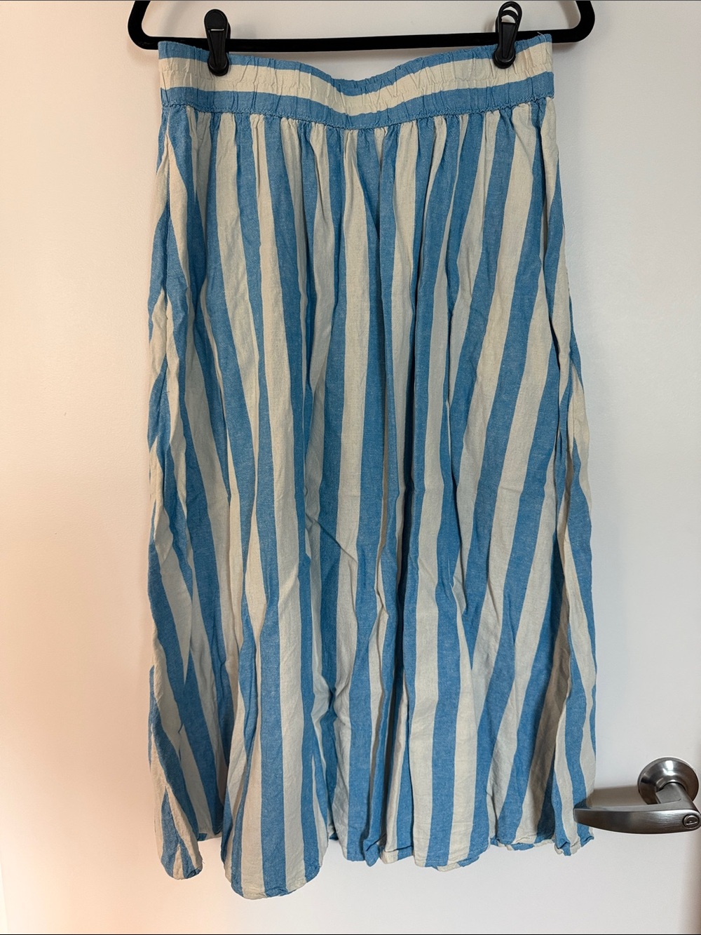 a new day Blue and White Vertical Stripe Maxi Skirt